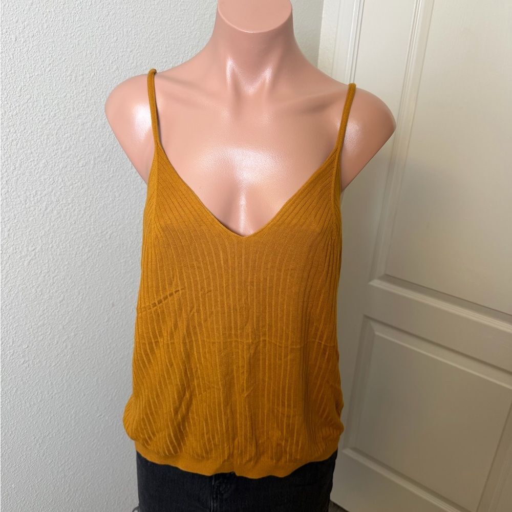 Anthropologie Mustard Spaghetti Ribbed Strap Cami Tank Top Sz L